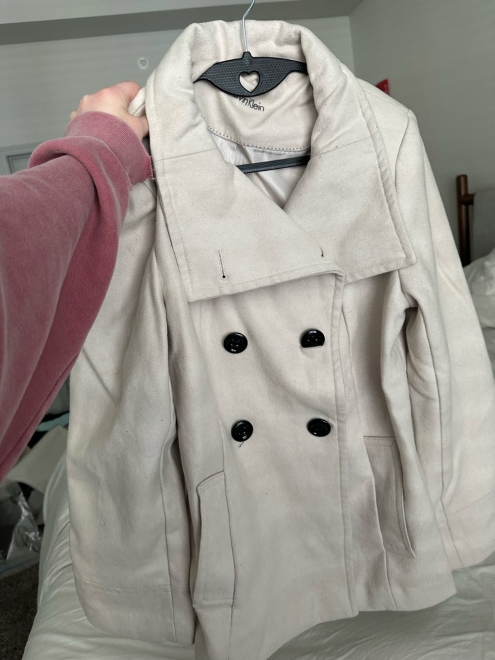 Calvin Klein Light Cream Double-Breasted Peacoat